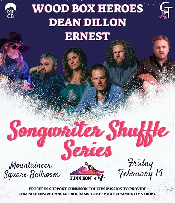 Photo of the Wood Box Heroes, Dean Dillon, and Ernest set to perform at the Winter Songwriter Shuffle.